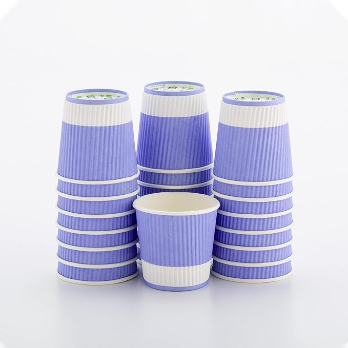 Restaurantware 4 Ounce Ripple Insulated Coffee Cups, 500 Double Wall Corrugated Light Purple Paper Tumblers, Leakproof, Non-Slip Design, Recyclable, Ribbed Surface, Matching Lids Sold Separately