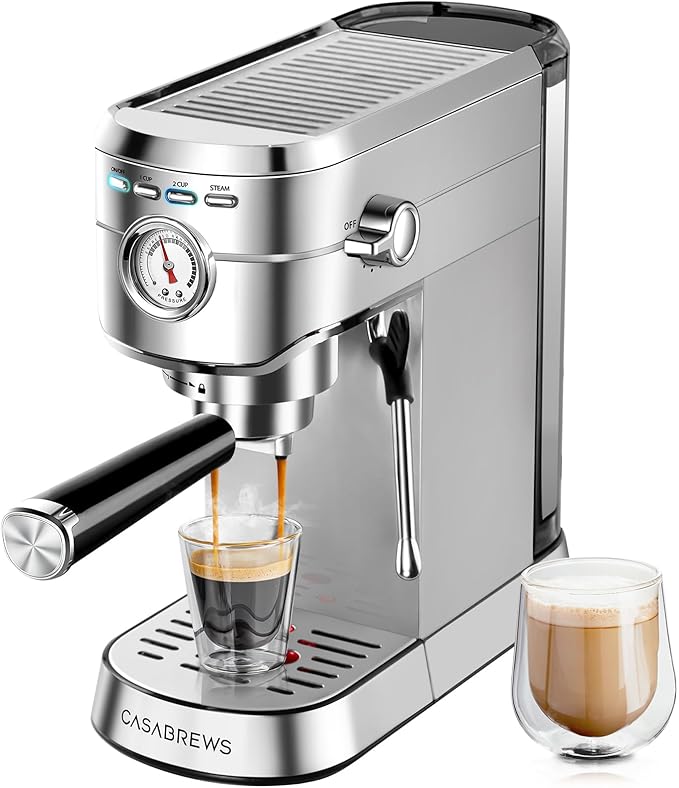 CASABREWS CM5418 Espresso Machine 20 Bar, Compact Espresso Maker with Steam Milk Frother, Stainless Steel Coffee Machine with 34oz Removable Water Tank for Cappuccino, Latte, Silver