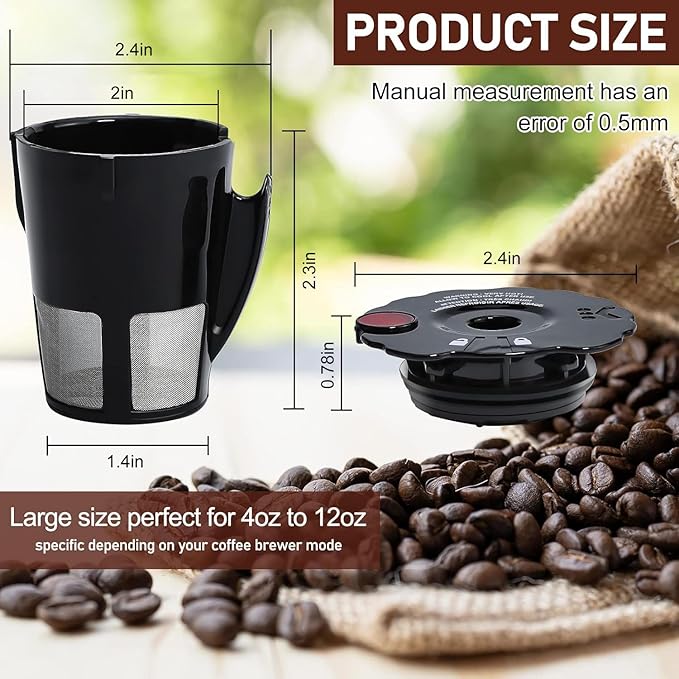 6-Pack Sikawai Fit for 119367 Reusable Coffee Keurig Filter Replacement Part K200 K250 K300 K350- Reusable K Cups for Keurig K-cup 2.0 Series Keurig Reusable Coffee Pods with Cleaning Brush