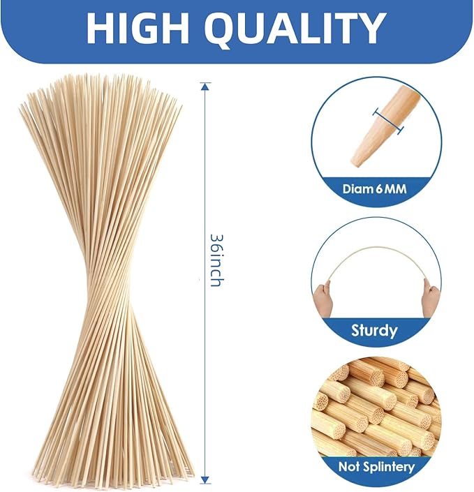 36 Inch Bamboo S'Mores Sticks.Use To Marshmallows,BBQ,Roasting,Camping.6mm Diameter.More Size Choices 6"/8"/10"/12"/36"(100 PCS)