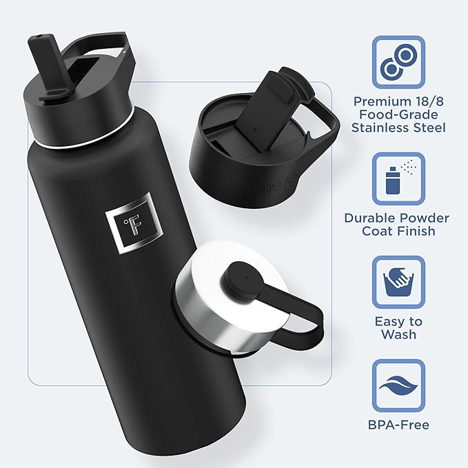 IRON °FLASK Camping & Hiking Hydration Flask with 3 Lids - Stainless Steel, Double Walled & Vacuum Insulated Water Bottle - Leak Proof & BPA Free (Dark Rainbow, Straw - 40 oz)