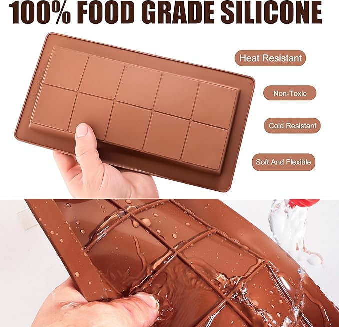 2 PCS Dubai Chocolate Bar Mold, Silicone Chocolate Mold 1 Inch Deep, dubai chocolate bar pistachio for Stuffed Bar with Scraper