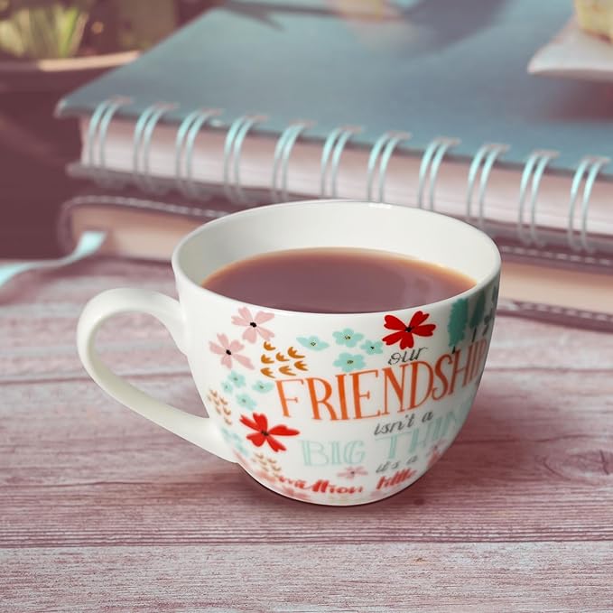 Friendship Coffee Mug, Premium 20 oz Bone China Coffee Tea Hug Mug, Perfect Birthday, Holiday, and Christmas Gift for Women and Female Friends, Designed in England by Harvest Green Studio