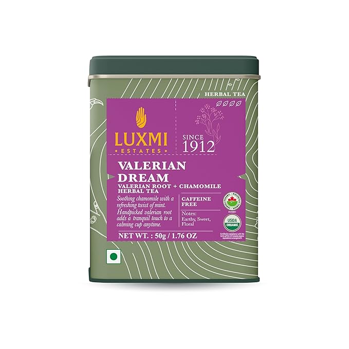 Luxmi Estates - Valerian Dream - Organic Valerian Root Tea for Sleep - Loose Leaf - 50g (25 Cups) | with Valerian Root, Chamomile & Lavender | Perfect Wellness Sleep Tea