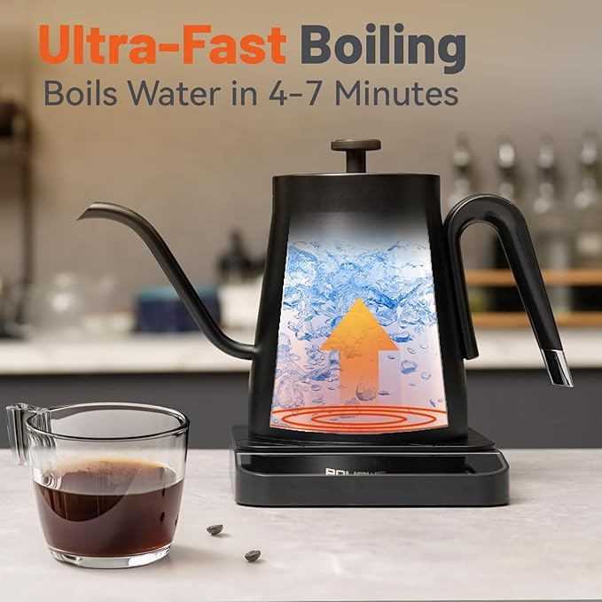 0.8L-1200W Electric Kettle Gooseneck, Digital Panel, Adjustable Tempurature, Auto Shut-off, Boil Dry Protection