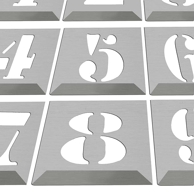 HAUTMEC Vintage Aluminum Numbers Stencils, 0 to 9 Aluminum Stencils & Holder, 2"(50mm) Numbers, Shop Stencil, Advertising Stencilling, Craft-Printing, Reusable HD00002