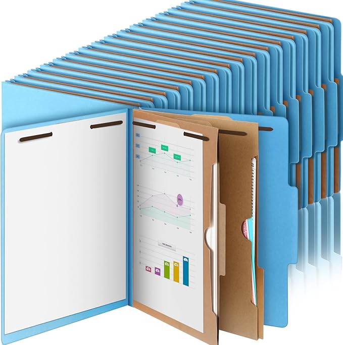 36 Pcs Classification Folders Letter Size, Back to School Supply for Teacher, Student, 2 Pocket Dividers Pressboard File Folder Bulk with 2 Fasteners, 2 in Expanding File Organizer (Blue)