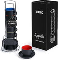 MIAMIO - 2.5 oz Espresso Cup Set with Saucers Coffee Mug Set of 6 - Ceramic Coffee Mug Stackable Espresso Mug with Stand for Coffee Drinks, Latte, Cafe Mocha - Le Papillon Collection (Colorful)