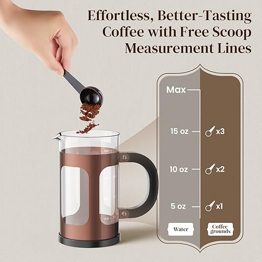Veken French Press Coffee Maker 21oz 0.6 L, Heat Resistant Thickened Borosilicate Glass,Stainless Steel Brewer,Single Serve Small Pot, Cold Brew Cafetera Teapot for Kitchen Travel Camping, Copper