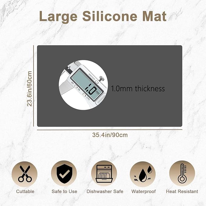 35.4"x23.6"(90cmx60cm) Large Silicone Kitchen Counter Mat, Heat Resistant Non-Slip Countertop Protector, Waterproof Multipurpose Mat for Kitchen Island, Dark Gray