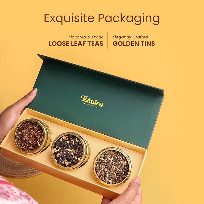 Teaniru, Christmas Grandeur Tea Gift Box - 1 carton (Box of 20) | 3 Flavors - Loose Leaf Tea Sampler in Luxury Gift Box | Assorted Bulk Tea Gifts for All