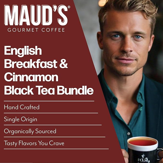 Maud's Organic Cinnamon Black Tea & Organic English Breakfast Black Tea Pods Bundle, 46 ct, Recyclable Single Serve Tea Pods – 100% Gourmet Blended Tea Leaves, Compatible with Keurig K Cups Maker