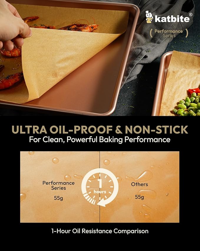 Katbite 200 Pcs Parchment Paper Sheets, 12x16IN Ultra-strong Unbleached Baking Paper Non-Stick for Professional Baking, Pre-cut Parchment Paper Suitable for Baking,Cooking [Performance Series]
