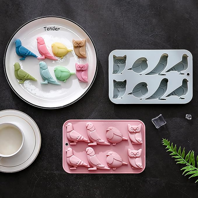 Bird-Themed Chocolate Mold Set - Food-Grade Silicone Baking Molds with Parrot, Owl, Dove & Sparrow, Reusable for Nature Cakes, Baby Showers & Bird Lover Gifts - 2 Pack