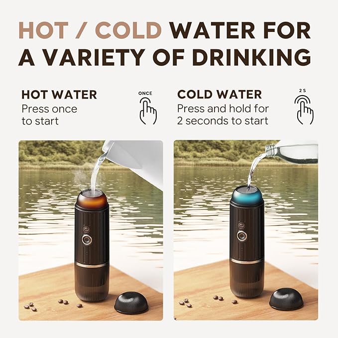 Rich Crema Portable Electric Espresso Coffee Maker, Fast self-heating 2 IN 1 Extraction System Espresso Machine,Support Ground Coffee and NS capsule, for Travel,Car,Hiking,Climbing（Black）