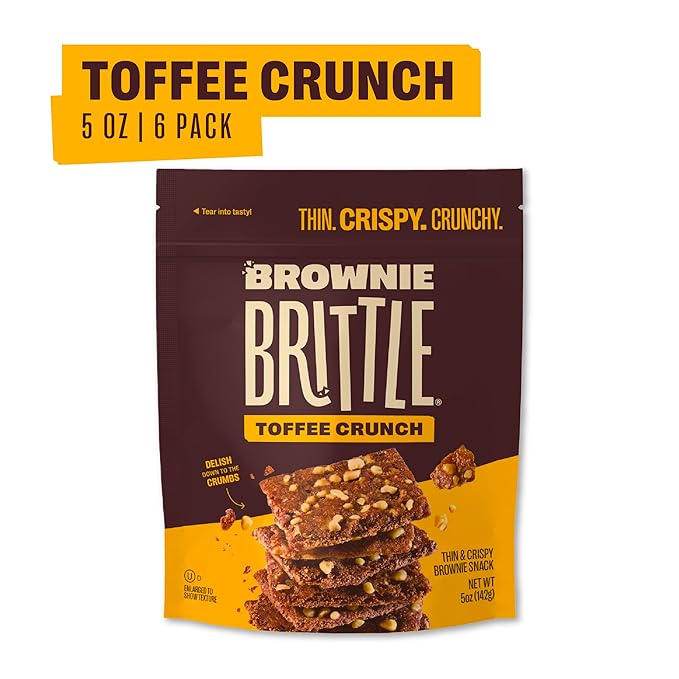 Brownie Brittle – Toffee Crunch Thin and Crispy Sweet Snacks (Pack of 6, 5 oz), Rich Gourmet Brownie Bites Dessert