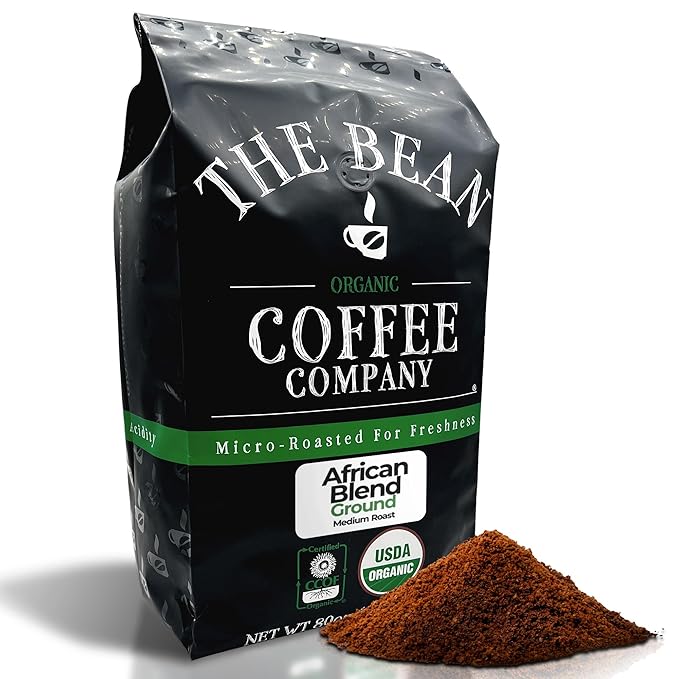 The Bean Organic Coffee Company African Blend, Medium Roast, Ground Coffee, 5-Pound Bag, Café molido tostado orgánico
