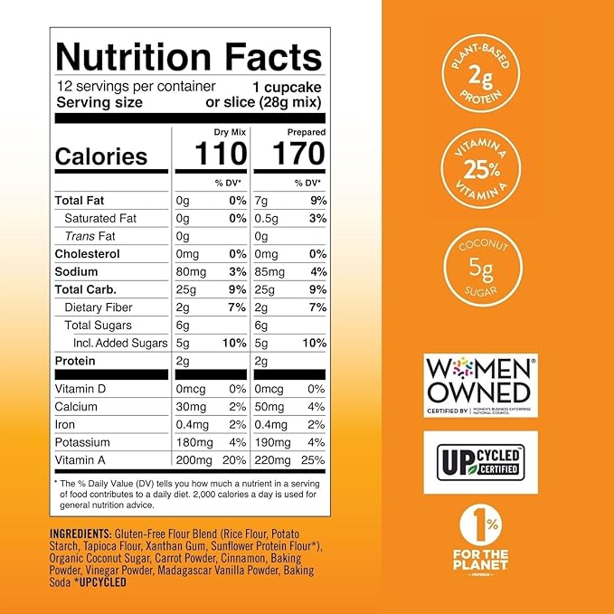 Bake Me Healthy Vegan and Gluten-Free Carrot Cake & Cupcake Mix, 11.9oz (337g) – Dairy-Free, Egg-Free, Nut-Free, Plant-Based, Low Sugar, Allergy-Friendly, Easy to Bake, Made with Upcycled Ingredients