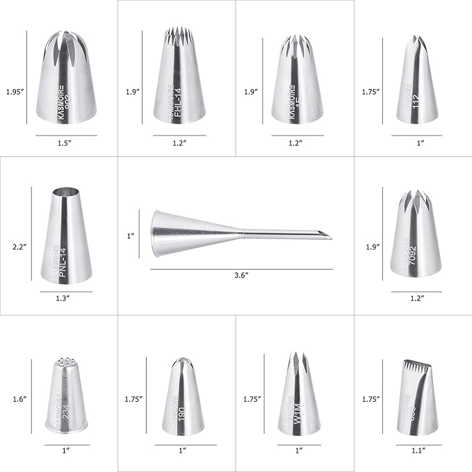 11 Pcs Extra Large Piping Tip Set,Stainless Steel Cake Decorating Icing Tips Nozzles,Professional Pastry Tips for Cupcake, Cookie and Puff