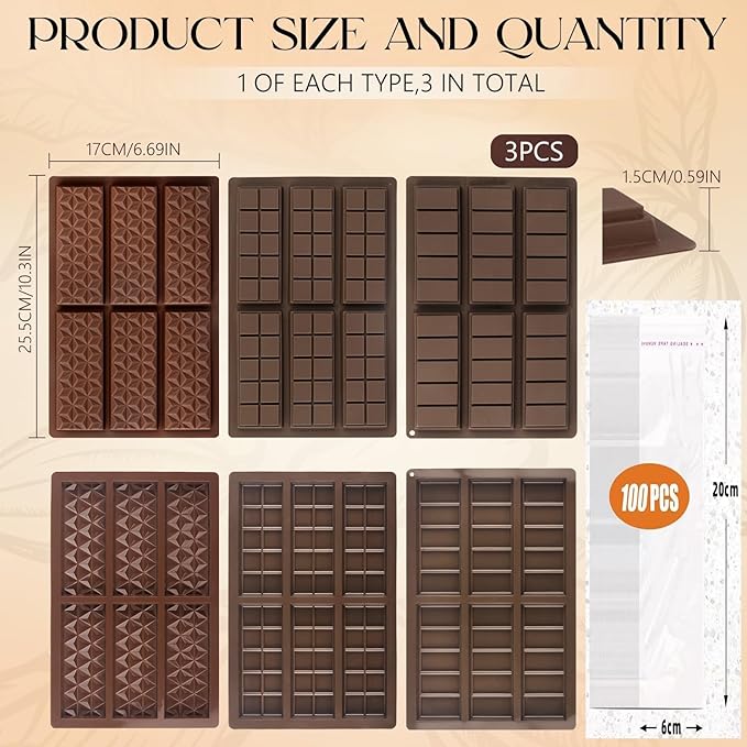 Set of Chocolate Bar Mold, Chocolate Molds Silicone, Food Grade Dubai Chocolate Bar Mold, Candy Molds for Praline Candy (A)