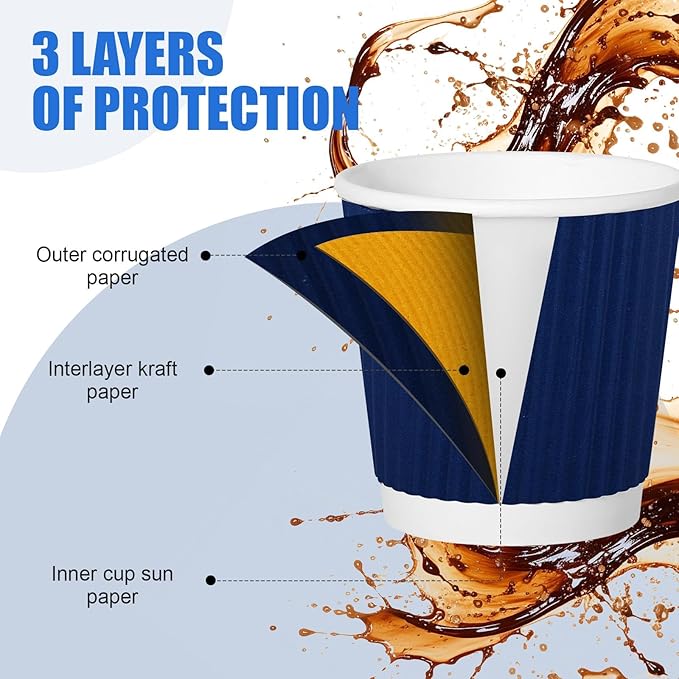 240Pack Paper Espresso Coffee Cups, 4 oz Disposable Coffee Cups,Corrugated Insulated Ripple Wall, Paper Ripple Cups for Coffee, Hot Chocolate and Hot Tea Drinks -Navy