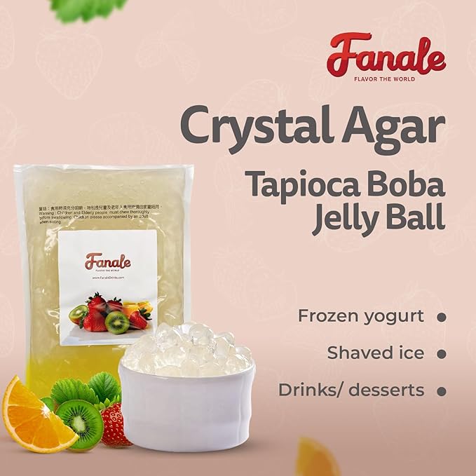 Fanale Crystal Agar Boba Jelly Ball, Ready to Serve, Soft Chew Texture, Instant Boba Pearls for Bubble Tea, Frozen Yogurt, Shaved Ice & Dessert’s Topping