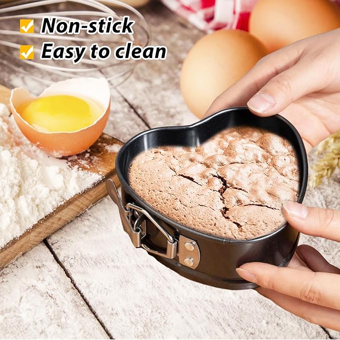 Springform Pan Set of 3 Heart Cake Pan, Heart Springform Pan with Removable Bottom, Springform Cake Pans Non-stick Bakeware for Cheesecakes, Pizza, and Quiches (7, 7.8, 8.6 inch)