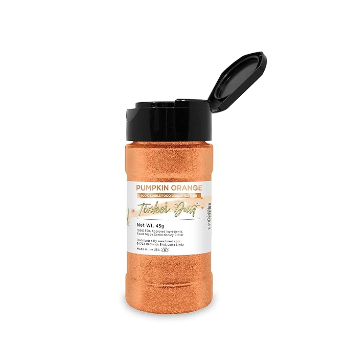 Pumpkin Orange BAKELL Edible Glitter, 45 Grams | TINKER DUST Edible Glitter | KOSHER Certified | 100% Edible Glitter | Cakes, Cupcakes, Cake Pops, Drinks, Dessert Vegan Glitter & Dusts (45g Shaker, Pumpkin Orange)