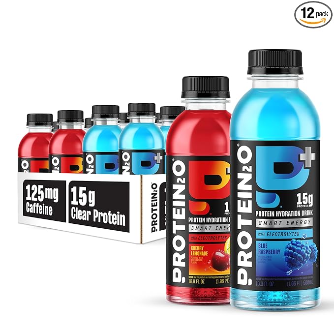 Protein2o 15g Whey Protein Isolate Hydration Drink Plus Energy & Focus, 350mg of Electrolytes, Vitamins B5 & B6, Sugar Free, Energy Variety Pack, 16.9 oz Bottle (Pack of 12)