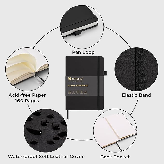 &And Per Se Blank Journal Notebook, 160 Pages, 5.7 x 8 inches College Ruled Thick Paper Notebook Journals for Writing, Hardcover Notebook(1 Pack, black)