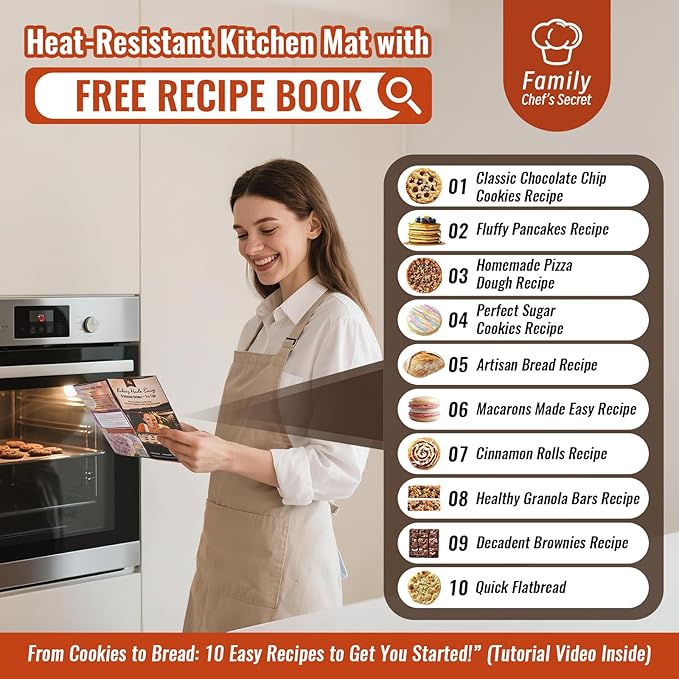 Silicone Baking Mat with 10 Quick Recipes, Extra Thick Silicone Mats for Baking, Non Stick Pastry Mat,Reusable kneading Dough Rolling Mat for Cookie, Macaron, Bread, Pizza-Tutorial Video Included