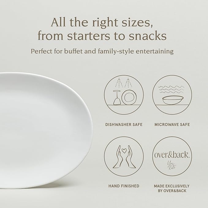 over&back Coupe Stoneware Serving Platter - Elegant 1-Piece Oval Serving Platter to Complete Your Kitchen Set - 16.4" x 11.5" - Semi-Matte White