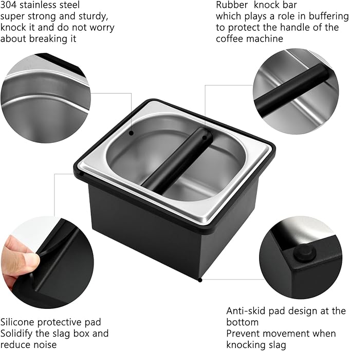 Espresso Knock Box, Stainless Steel Coffee Knock Box Large Capacity Coffee Pucks Container Espresso Machine Tool for Coffee Ground (Small)