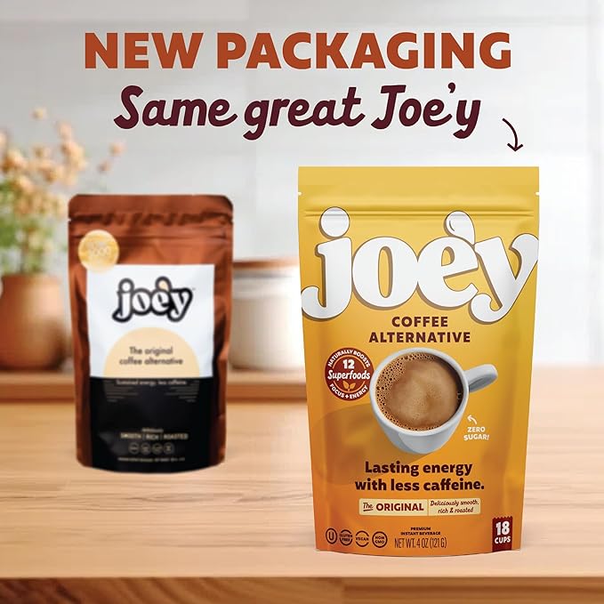 Joe'y Mushroom Coffee Alternative with Cacao and Dandelion Root, Chicory Coffee Substitute with Adaptogenic Superfoods, Vegan Gluten-Free Drink for Focus and Clean Energy without Jitters, 18 Servings