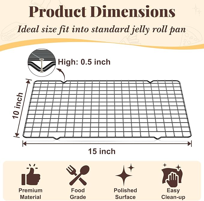Cooling Racks for Cooking and Baking - 2 PCS 10" x 15" Grid Wire Baking Rack for Oven Cooking, Baking, Grilling, Roasting -Dishwasher Safe Bacon Rack- Fits Jelly Roll Cookie Sheet Pan