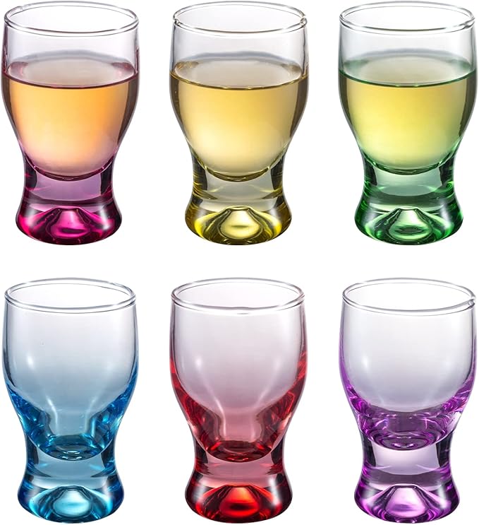 M&N HOME Set of 6, Heavy Base Glassware Drinking Whiskey Glass Cups for Vodka, Brandy, Bourbon & Liquor Beverage Dining Décor Gifts, 1.7 oz, Multicolored