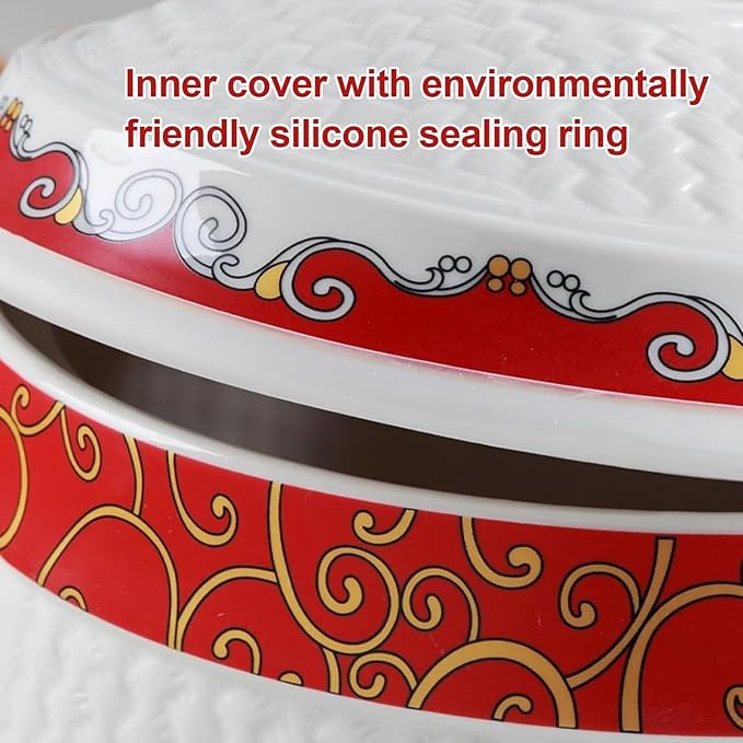 Chinese Sealed Large-Capacity Rice Pot, Ceramic Rice Bucket With Tassel Design, Grain Storage Ceramic Container, Rice Dispenser Airtight Storage Bucket For Grains Snacks Candy Coffee Beans Food(F,Capa