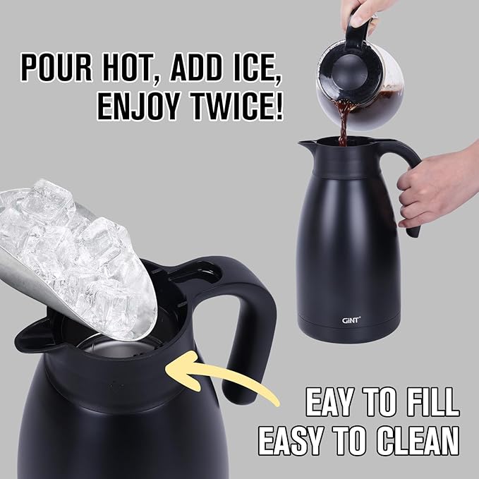 GiNT 2.2L / 74Oz Thermal Coffee Carafe, Insulated Stainless Steel Coffee Carafes for Keeping Hot/Double Walled Vacuum Thermal Carafe (Black)