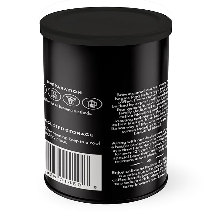 Lavazza Espresso Ground Coffee, Medium Roast, 100% Arabica, 8 oz Tin (Pack of 6)