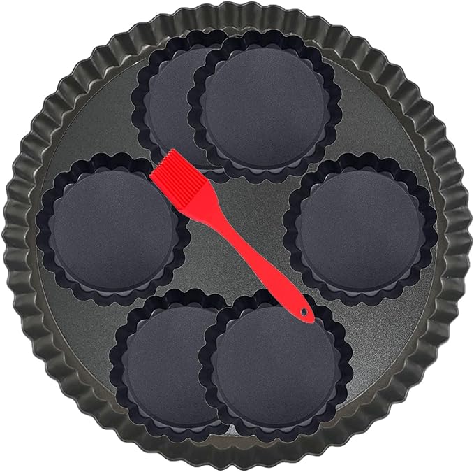 DATANYA 7Packs Tart Pan 9 Inch Removable Bottom with 4 Inch Mini Tart Pans Non-Stick Loose Bottom Quiche Pan Heavy Duty Carbon Steel Pie Tart Pans for Mousse Cakes, Dessert Baking