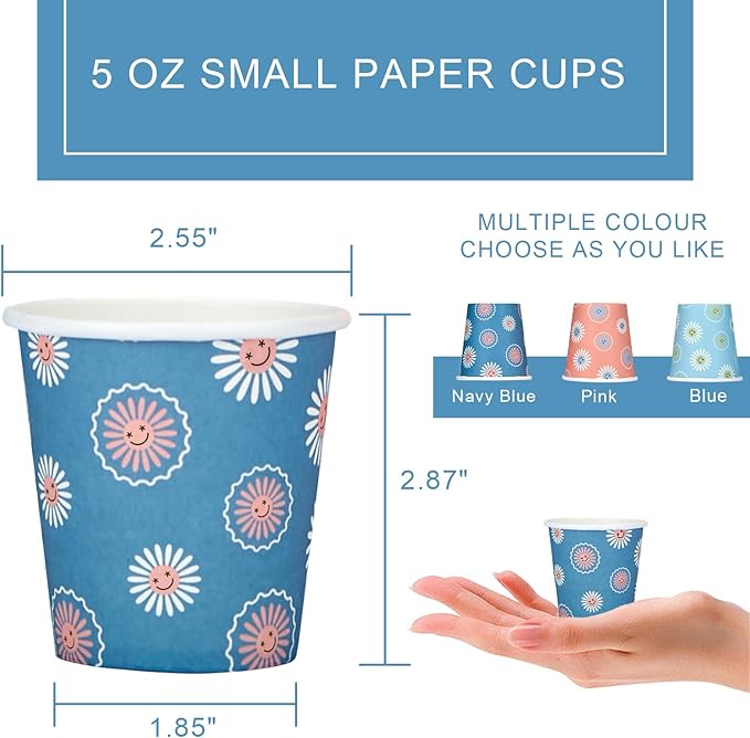 [600 Pack 5 oz Paper Cups, Disposable Bathroom Cups, Small Mouthwash Cups, Hot/Cold Beverage Drinking Mini Cup for Party, Picnic, BBQ, Travel (Daisy)