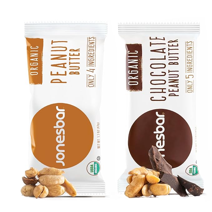 JONESBAR Organic Plant Based Protein Bars | Peanut Lovers Pack | Fruit & Nut Bar, Kosher, Gluten Free, Breakfast Bars, School Snacks, Vegan Snack & Healthy Snacks for Adults and Kids (Pack of 12)