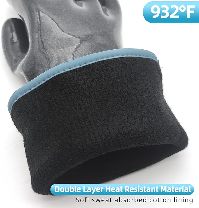 DEYAN Silicone BBQ Gloves, 932°F Heat Resistant Oven Gloves with Fingers, Kitchen Waterproof Hot Proof Glove for Fryer, Smoker, Baking, Cooking, Cutting(8/M)