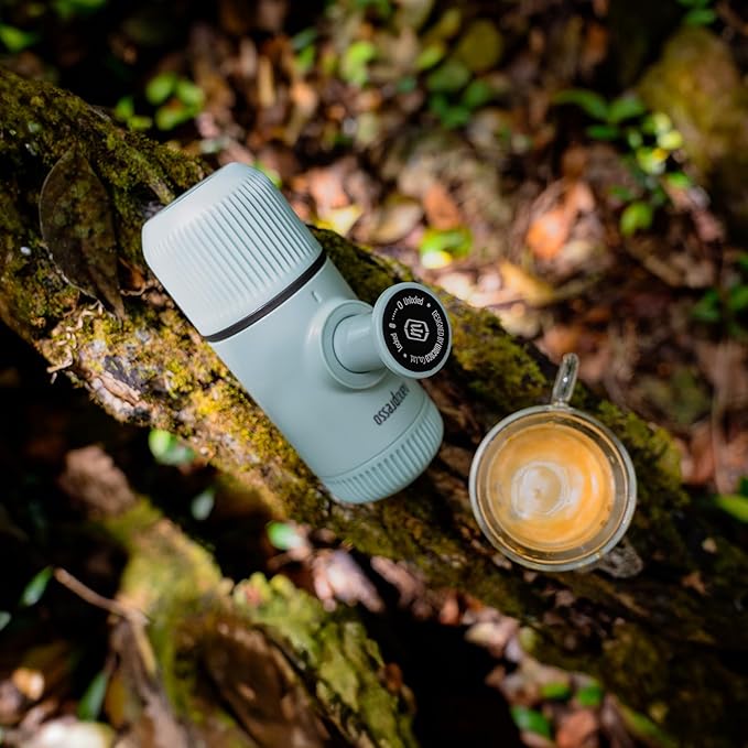 WACACO Nanopresso Portable Espresso Maker with Case, Mini Travel Coffee Machine, Perfect for Camping, Travel and Office（ Elements Arctic Blue）