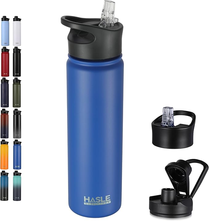 HASLE OUTFITTERS Insulated Water Bottle 22 oz Double Wall Stainless Steel Water Bottle Wide Mouth with Straw Lid & Spout Lid Keeps Cold or Hot(Royal Blue,1)
