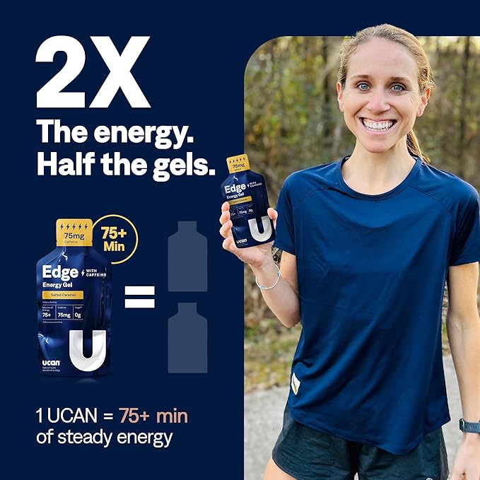 UCAN Edge Energy Gel Shots, Salted Caramel + Caffeine (12, 2 Ounce Packets) for Running, Training, Workouts, Fitness, Cycling, Crossfit | Sugar-Free, Vegan, & Keto Friendly Energy