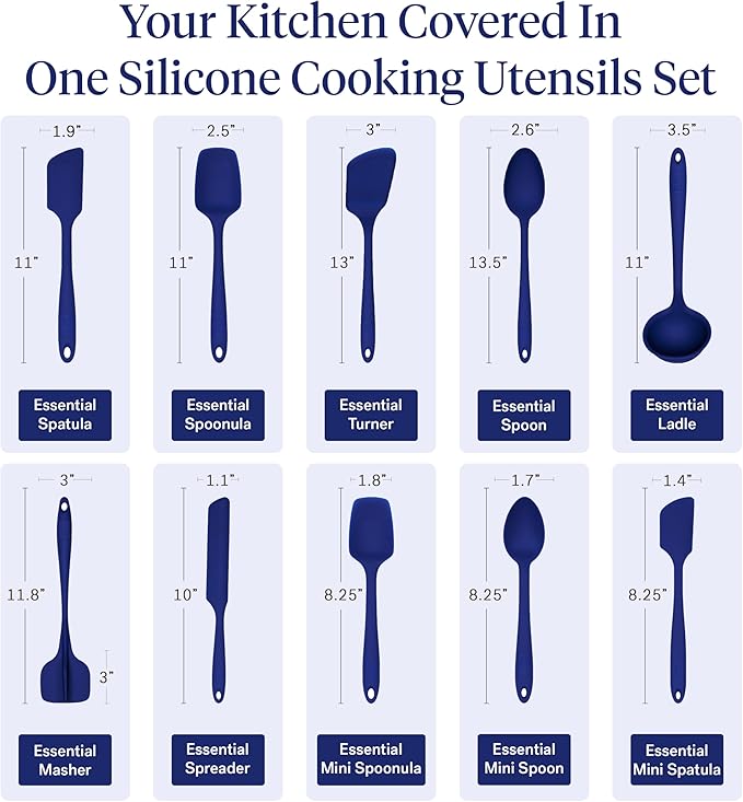 GIR: Get It Right 10 Piece Silicone Utensil Set - Ladle, Spatula, Flip, Spoon & Spoonula, Non-Stick, Heat Resistant, Dishwasher Safe, Silicone Kitchen Utensils, Baking Supplies