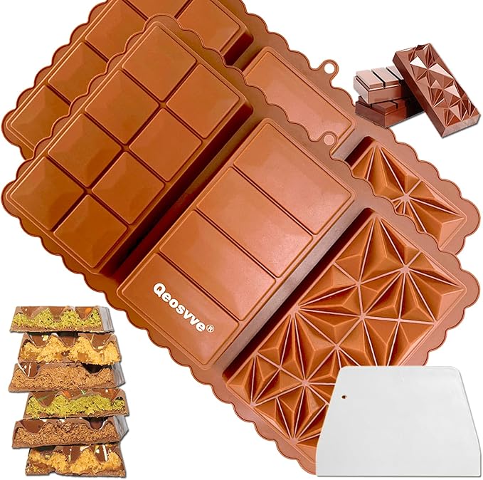 2 Pack Deep Chocolate Bar Mold 1.2 inch Kataifi Pistachio Dubai Chocolate Bar Kit Thick Silicone Molds for Stuffed Bar Large Big Candy Bar Mould for Filling
