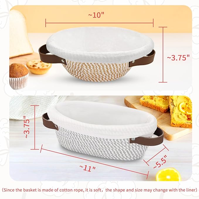 38 Pcs Sourdough Starter Kit, Cotton Rope Banneton Bread Proofing Basket with Sourdough Starter Jars,10 Inch Round & Oval Proofing Basket with Liners & Covers for Artisan Bread Baking