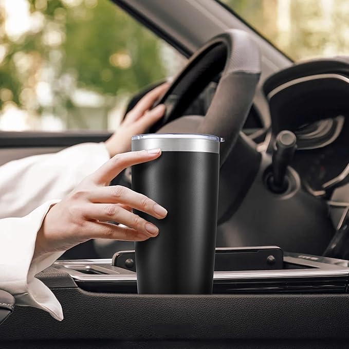 20 oz Tumbler with Lid Stainless Steel Insulated Tumblers Bulk Double Wall Vacuum Cups Powder Coated Travel Mug Keep Drinks Cold and Hot, Black, 12 Pack
